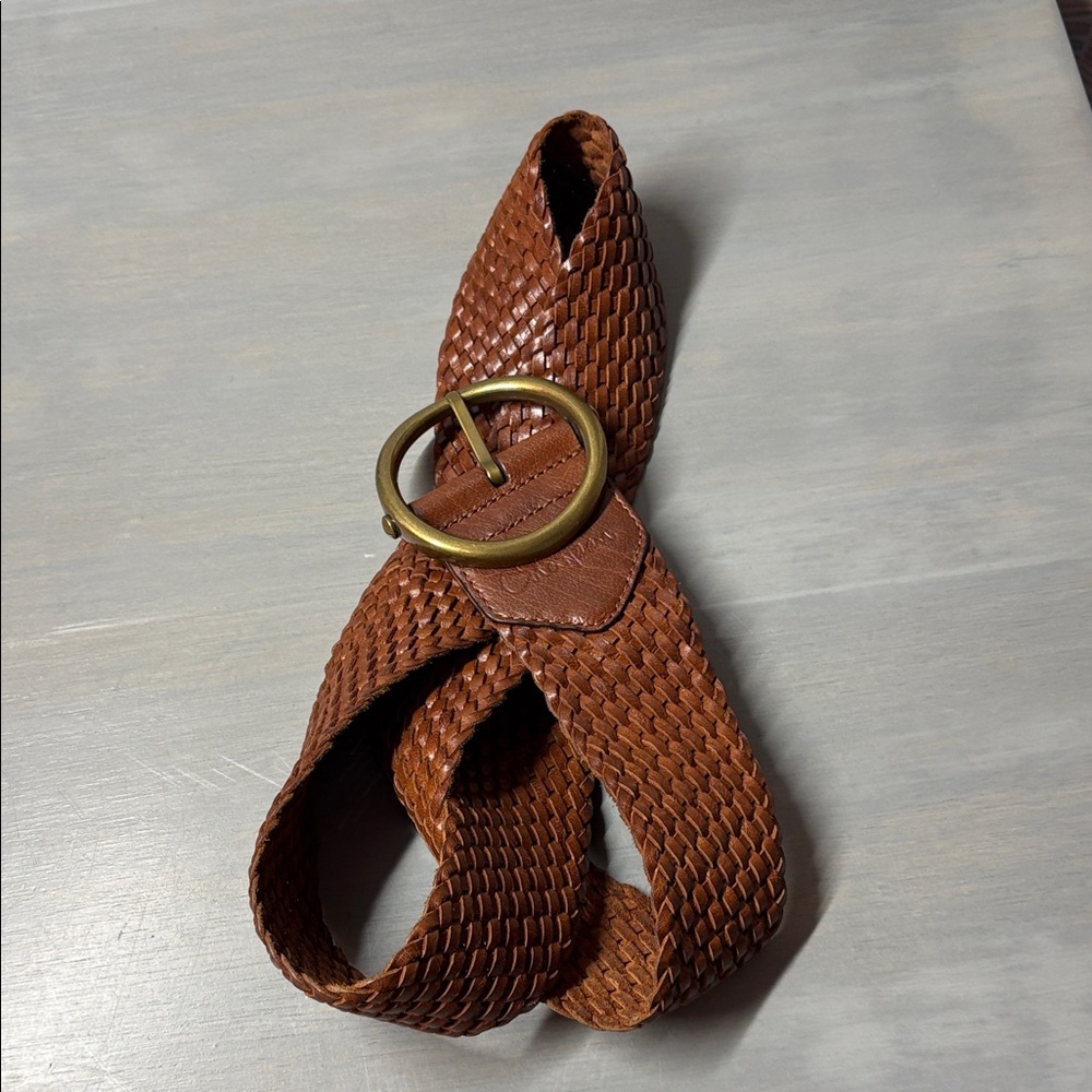 Vintage Braided Brown Leather Belt with Brass Round Buckle - Unbranded - Picture 6 of 7